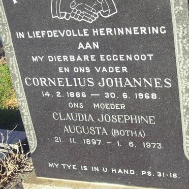 ? Cornelius Johannes 1886-1968 &amp; Claudia Josephine Augusta BOTHA 18971973