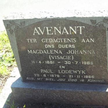 AVENANT Paul Lodewyk 1879-1966 &amp; Magdalena Johanna VISAGIE 1881-1965