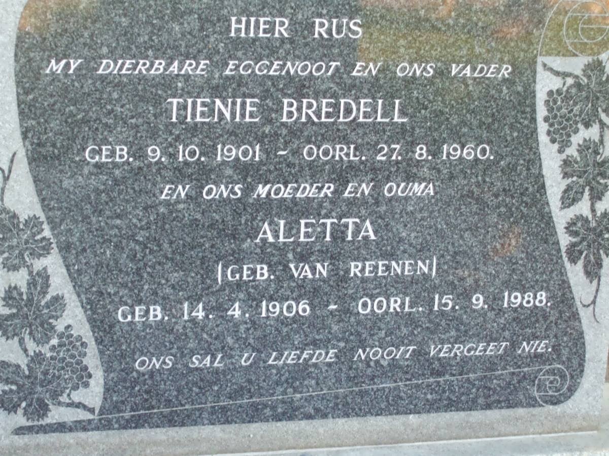 BREDELL Tienie 1901-1960 &amp; Aletta VAN REENEN 1906-1988