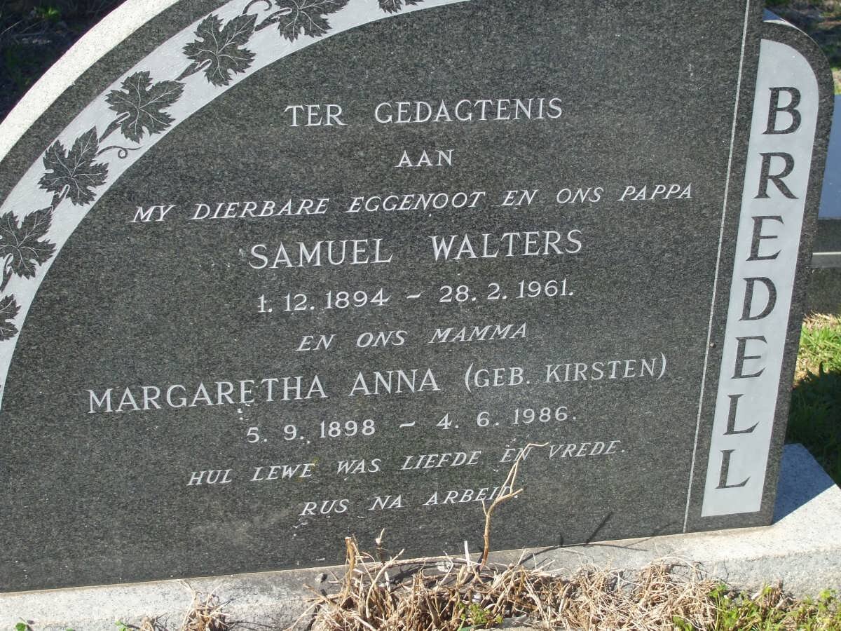 BREDELL Samuel Walters 1894-1961 &amp; Margaretha Anna KIRSTEN 1898-1986