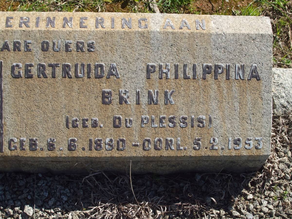 BRINK Gertruida Philippina nee DU PLESSIS 1880-1953