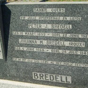 BREDELL Peter J. 1855-1928 &amp; Johanna M. ROUX 1864-1945