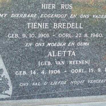 BREDELL Tienie 1901-1960 &amp; Aletta VAN REENEN 1906-1988