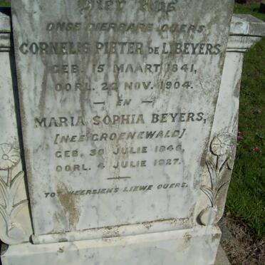 BEYERS Cornelis Pieter de L. 1841-1904 &amp; Maria Sophia GROENEWALD 1846-1927