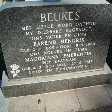 BEUKES Barend Hendrik 1899-1984 &amp; Magdalena Emerentia ZAAYMAN 1909-1987