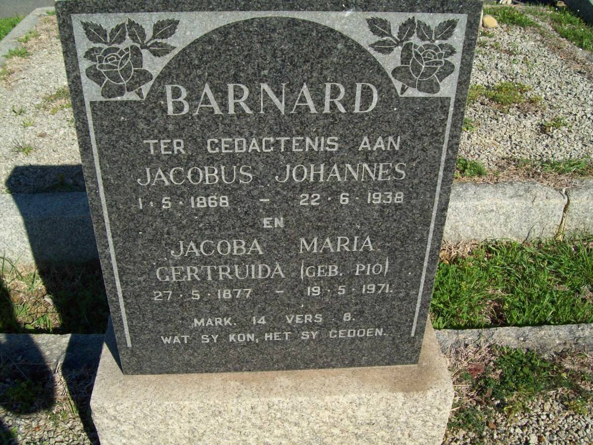 BARNARD Jacobus Johannes 1868-1938 &amp; Jacoba Maria Gertruida PIO 1877-1971