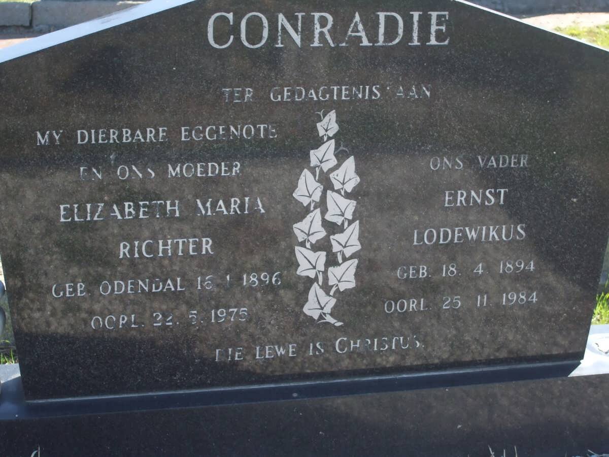 CONRADIE Ernst Lodewikus 1894-1984 &amp; Elizabeth Maria Richter  ODENDAL 1896-1975