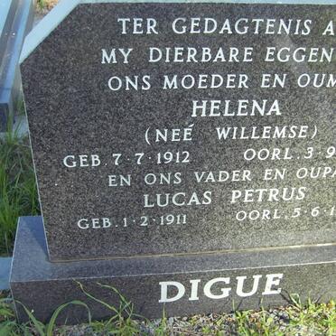 DIGUE Lucas Petrus 1911-1991 &amp; Helena WILLEMSE 1912-1989