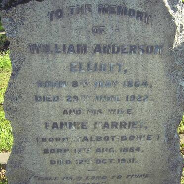 ELLIOTT William Anderson 1864-1922  &amp; Fannie Harriet TALBOT-BOWE 1864-1931