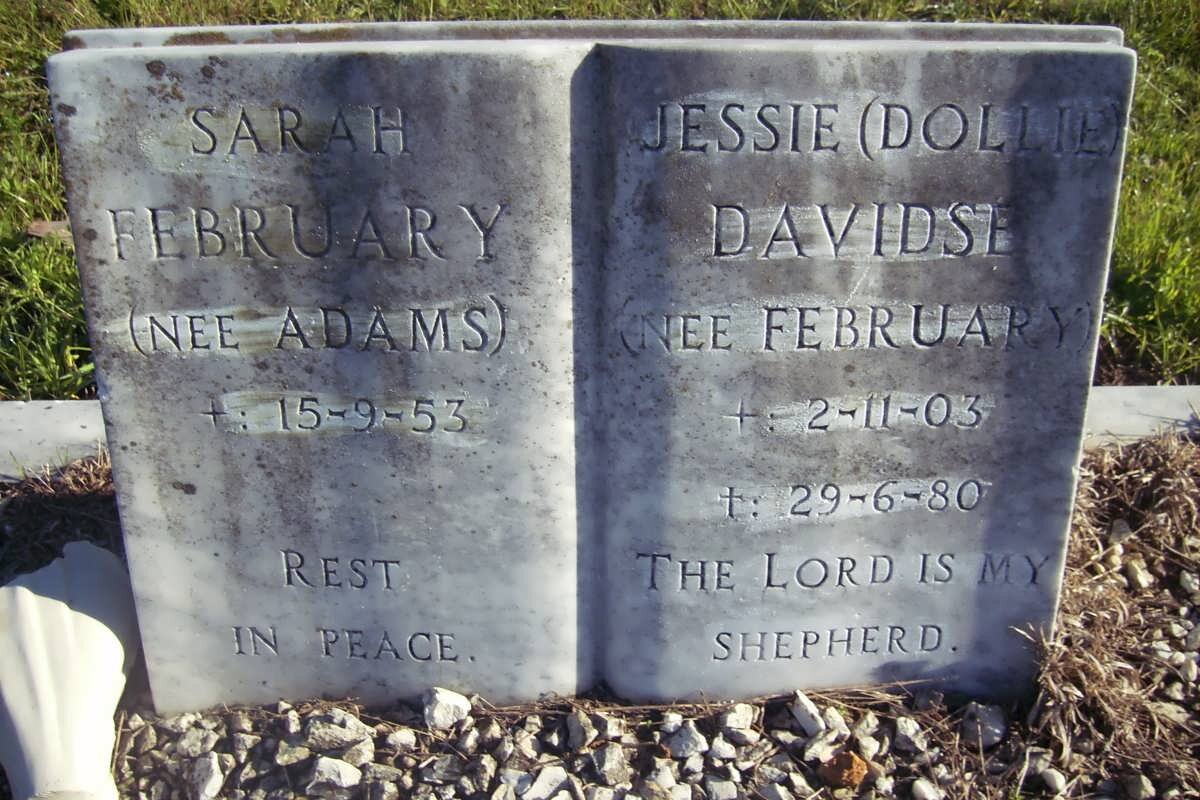 FEBRUARY Sarah nee ADAMS -1953 :: DAVIDSE Jessie nee FEBRUARY 1903-1980