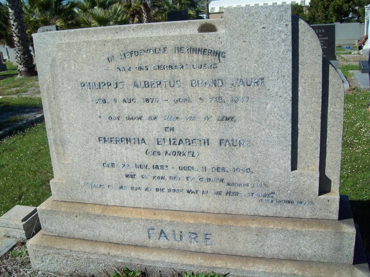 FAURE Philippus Albertus Brand 1875-1947 &amp; Emerentia Elizabeth MORKEL 1883-1950