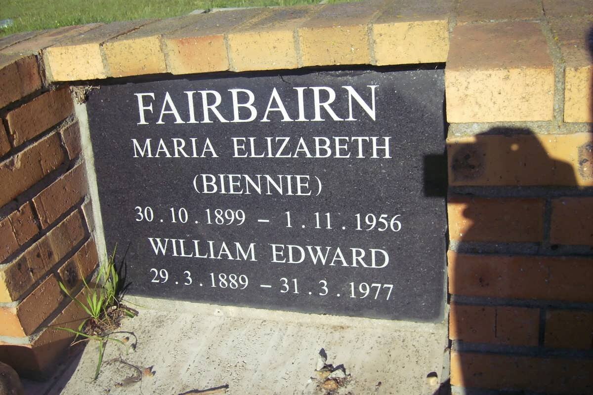 FAIRBAIRN William Edward 1889-1977 &amp; Maria Elizabeth BIENNIE 1899-1956