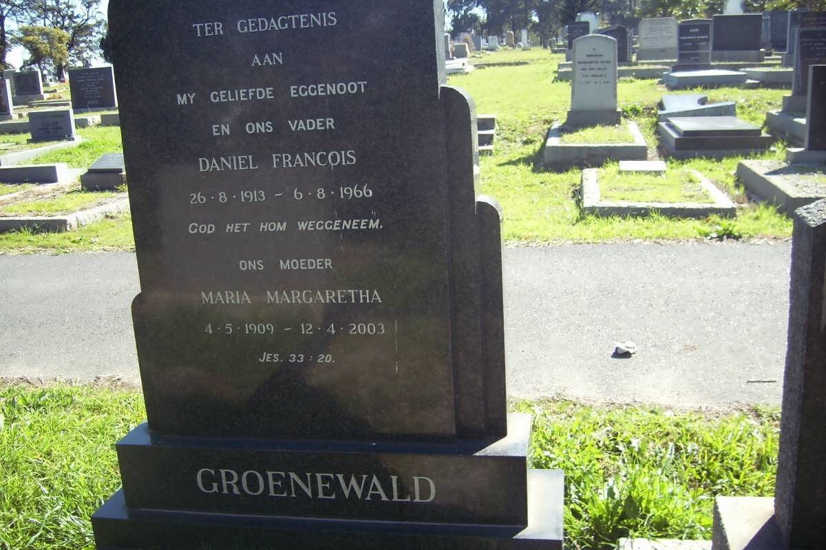GROENEWALD Daniel Francois 1913-1966 &amp; Maria Margaretha 1909-2003