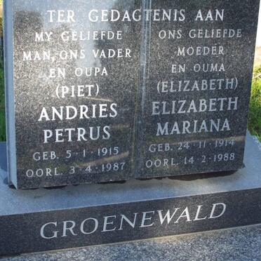 GROENEWALD Andries Petrus 1915-1987 &amp; Elizabeth Mariana 1914-1988