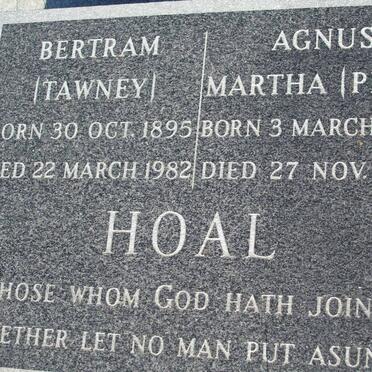 HOAL Bertram 1895-1982 &amp; Agnes Martha 1890-1957