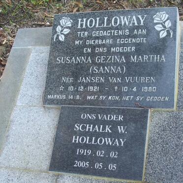 HOLLOWAY Schalk W. 1919-2005 &amp; Susanna Gezina Martha JANSEN VAN VUUREN 1921-1980