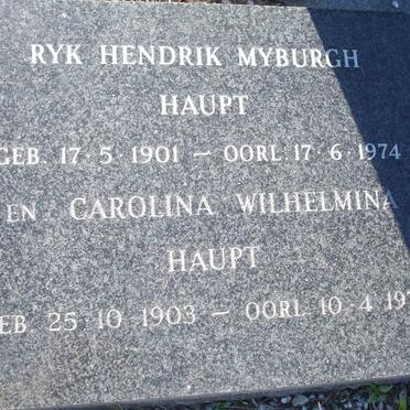 HAUPT Ryk Hendrik Myburgh 1901-1974 &amp; Carolina Wilhelmina 1903-1976