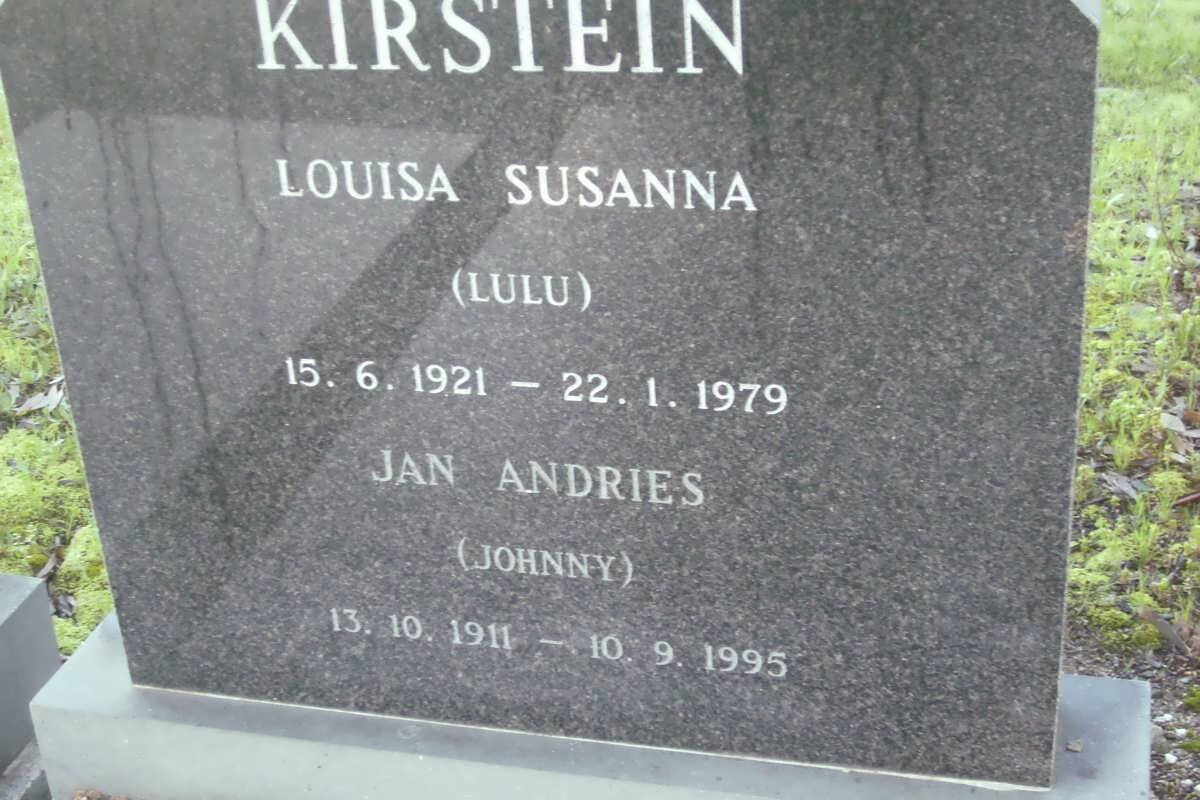 KIRSTEIN Jan Andries 1911-1995 &amp; Louisa Susanna 1921-1979