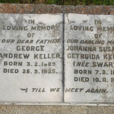 KELLER George Andrew 1889-1925 &amp; Johanna Susanna Gertruida SWARTS 1886-1952