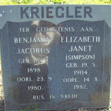 KRIEGLER Benjamin Jacobus 1898-1980 &amp; Elizabeth Janet SIMPSON 1904-1982
