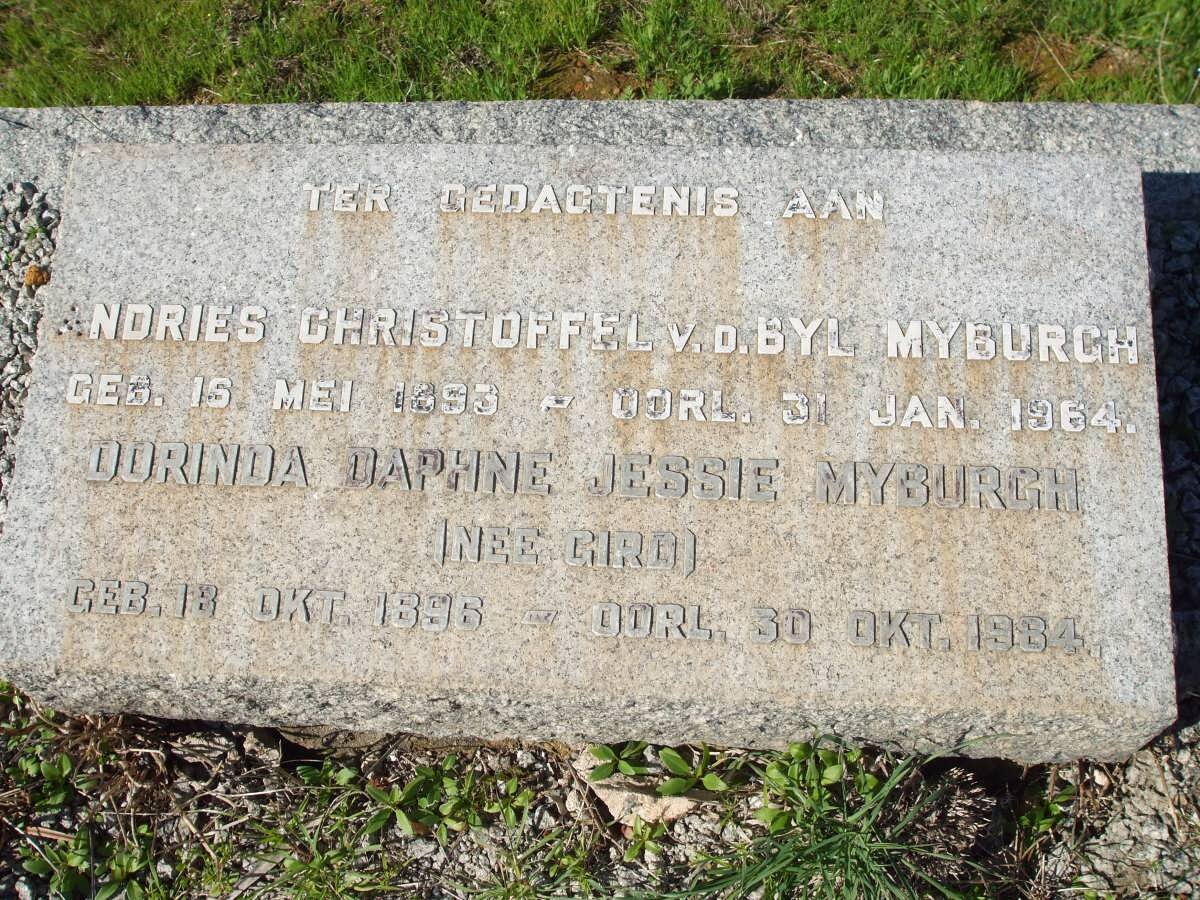 MYBURGH Andries Christoffel 1893-1964 &amp; Dorinda Daphne Jessie GIRD 1896-1984