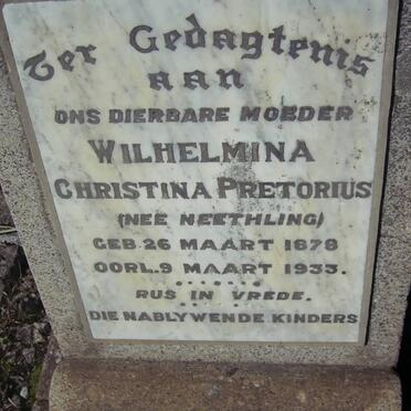 PRETORIUS Wilhelmina Christina nee NEETHLING 1878-1933