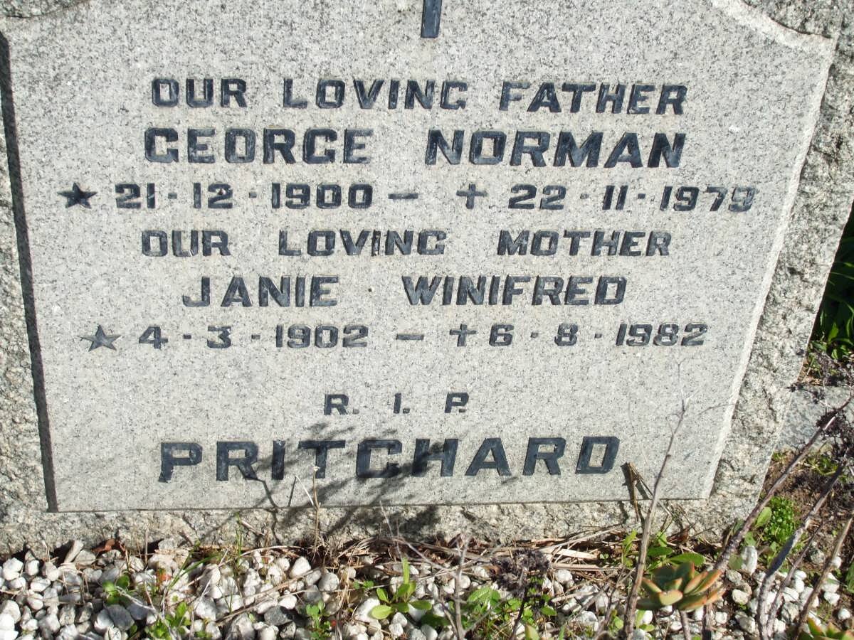 PRITCHARD George Norman 1900-1979 &amp; Janie Winifred 1902-1982