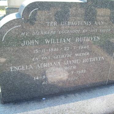RUTHVEN John William 1881-1948 &amp; Engela Adriana BURGER 1896-1952