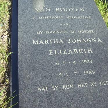 ROOYEN Martha Johanna Elizabeth, van 1939-1989