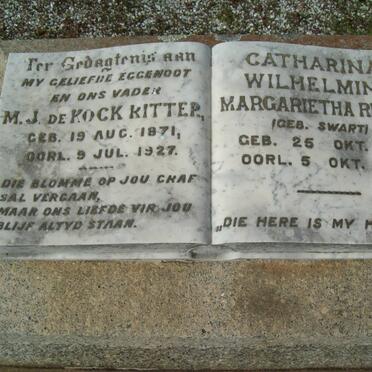 RITTER M.J. De Kock 1871-1927 &amp; Catharina Wilhelmina Magarietha SWART 1873-1954
