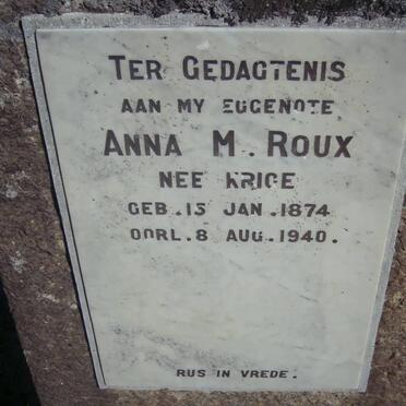ROUX Anna M., le nee KRIGE 1874-1940