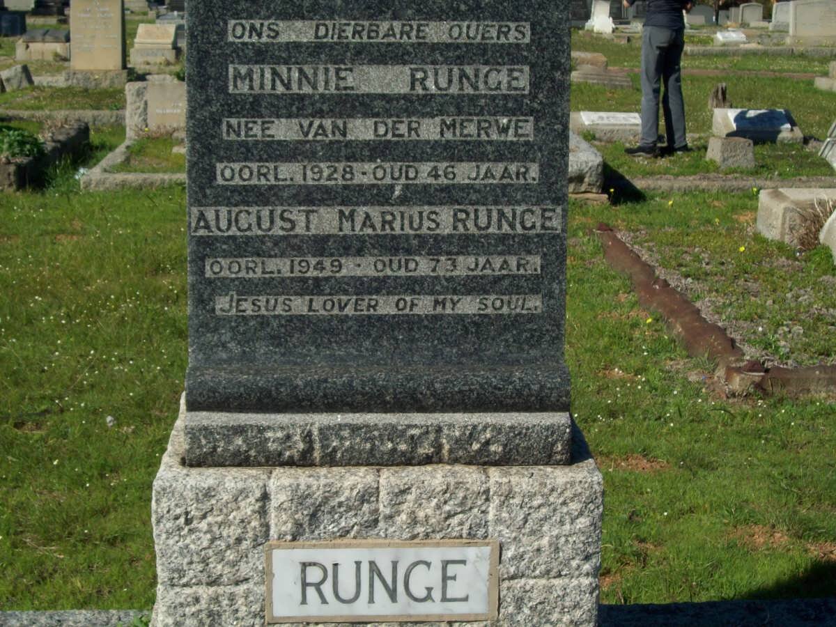 RUNGE August Marius -1949 &amp; Minnie VAN DER MERWE -1928