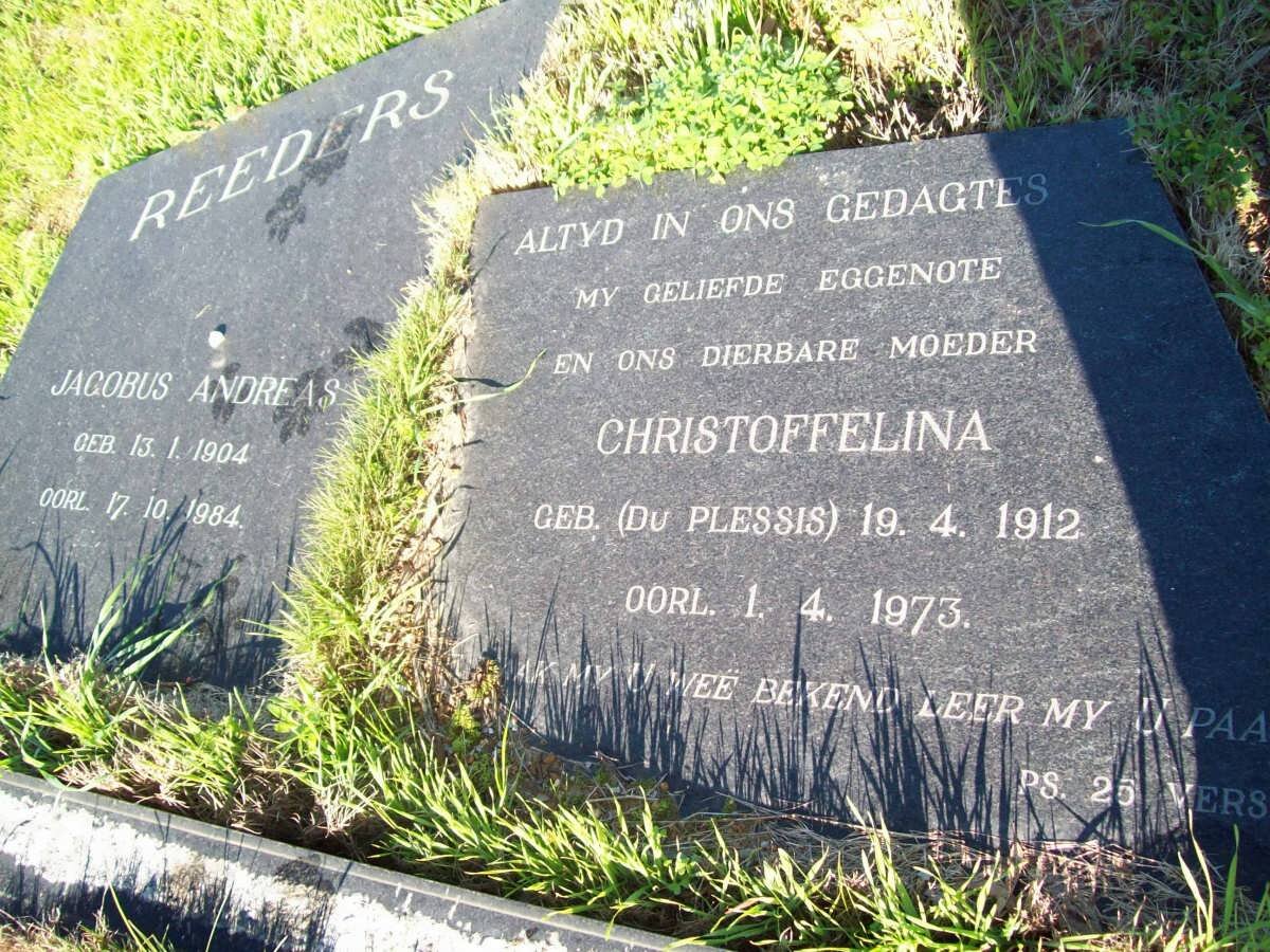 REEDERS Jacobus Andreas 1904-1984 &amp; Christoffelina DU PLESSIS 1912-1973
