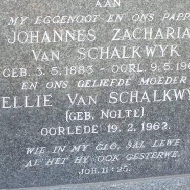 SCHALKWYK Johannes Zacharias, van 1883-1960 &amp; Ellie NOLTE -1962