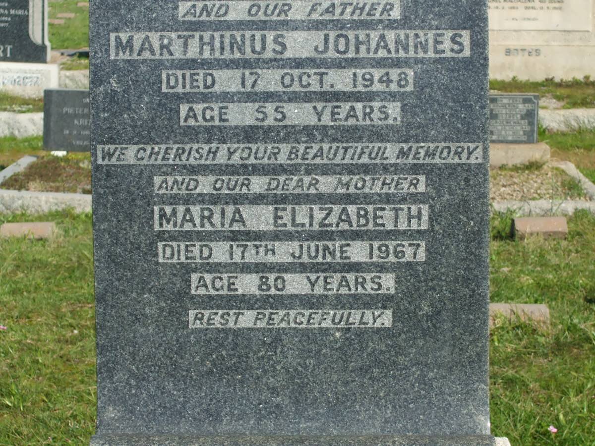 SPREETH Marthinus Johannes -1948 &amp; Maria Elizabeth -1967