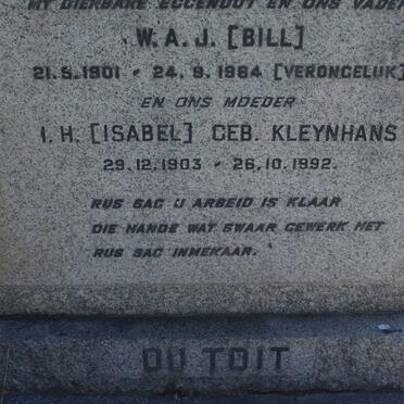 TOIT W.A.J., du 1901-1984 &amp; I.H. KLEYNHANS 1903-1992