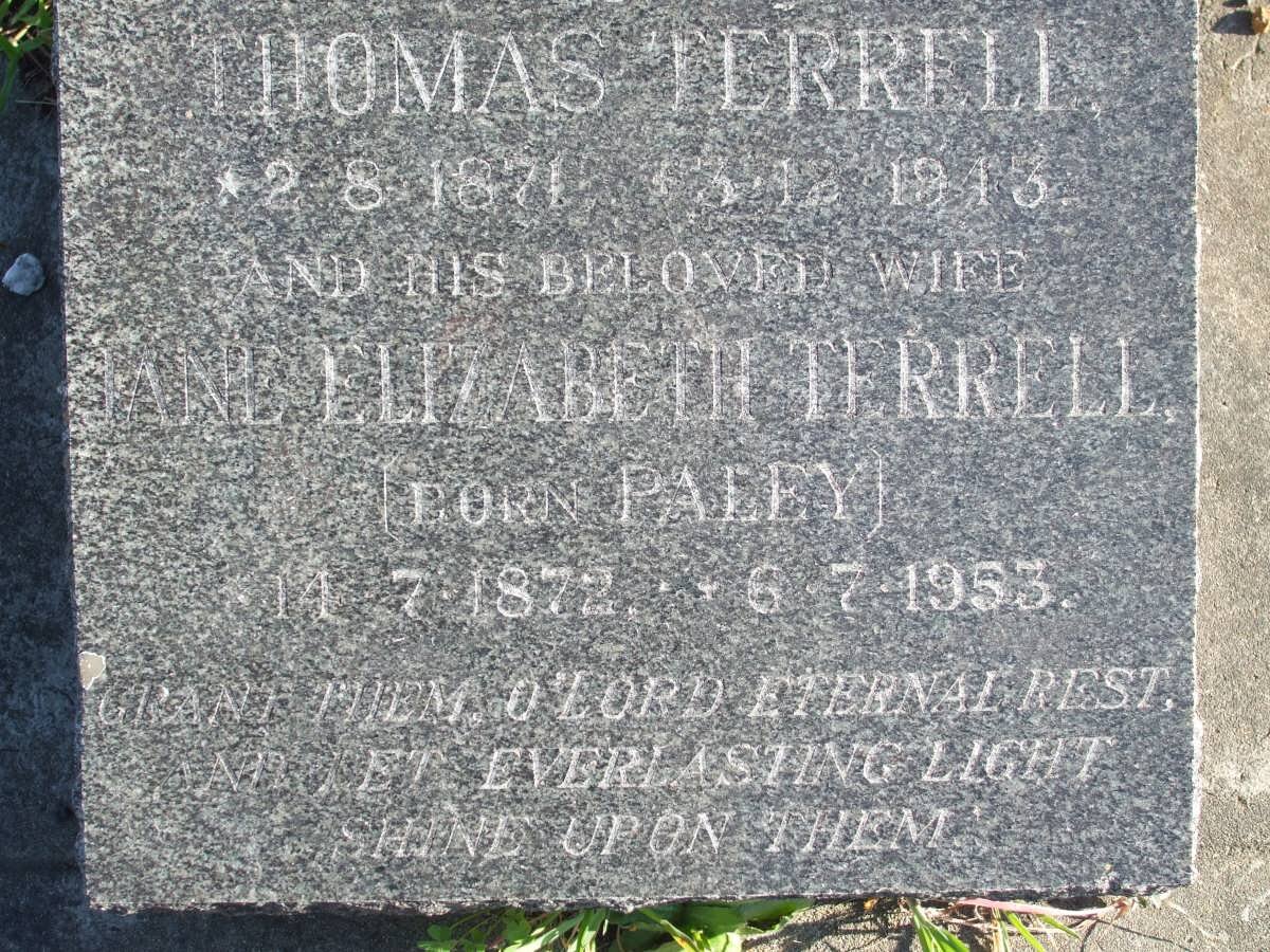 TERRELL Thomas 1871-1943 &amp; Jame Elizabeth PALEY 1872-1953