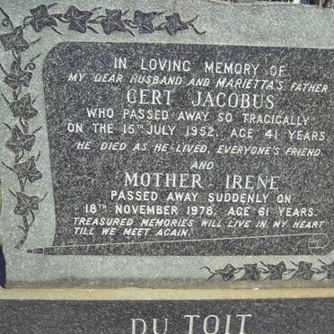 TOIT Gert Jacobus, du -1952 &amp; Irene -1978