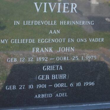 VIVIER Frank John 1892-1975 &amp; Grieta BUHR 1901-1996