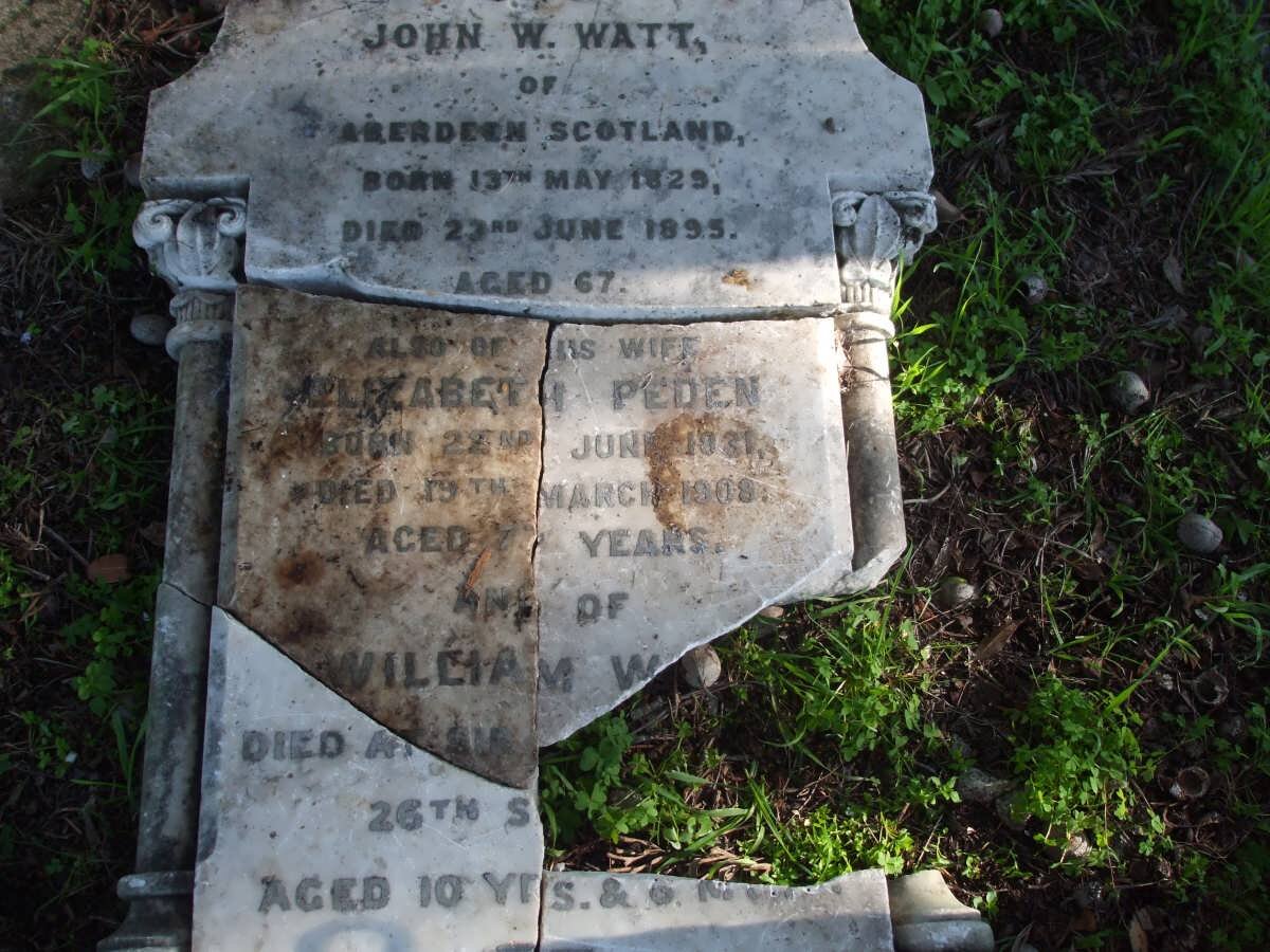 WATT John W. 1829-1895 &amp; Elizabeth Peden 1931-1908 :: WATT William -??
