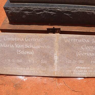 SCHALKWYK Christina Gertruida Maria, van 1949-2006 :: CLOETE Gertruida Johanna 1960-2007