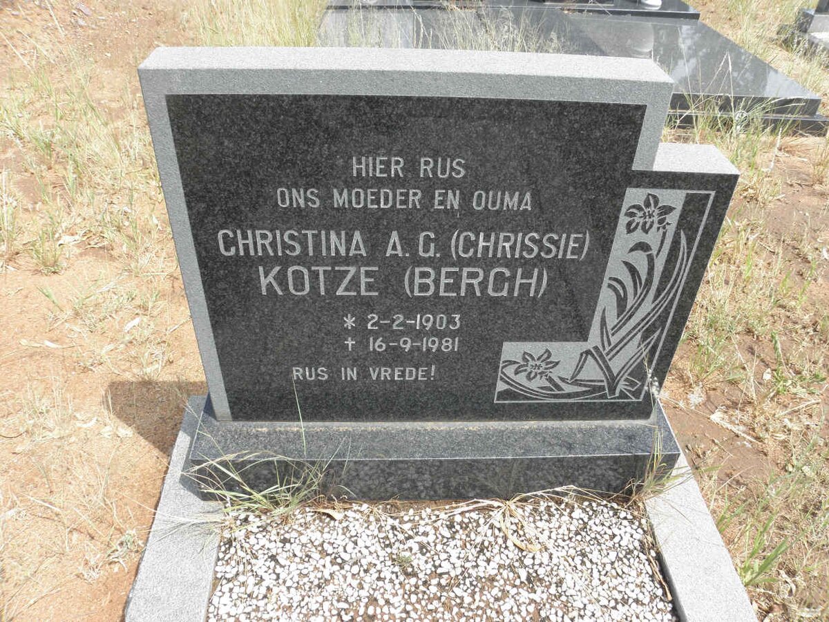 KOTZE Christina A.G. nee BERGH 1903-1981