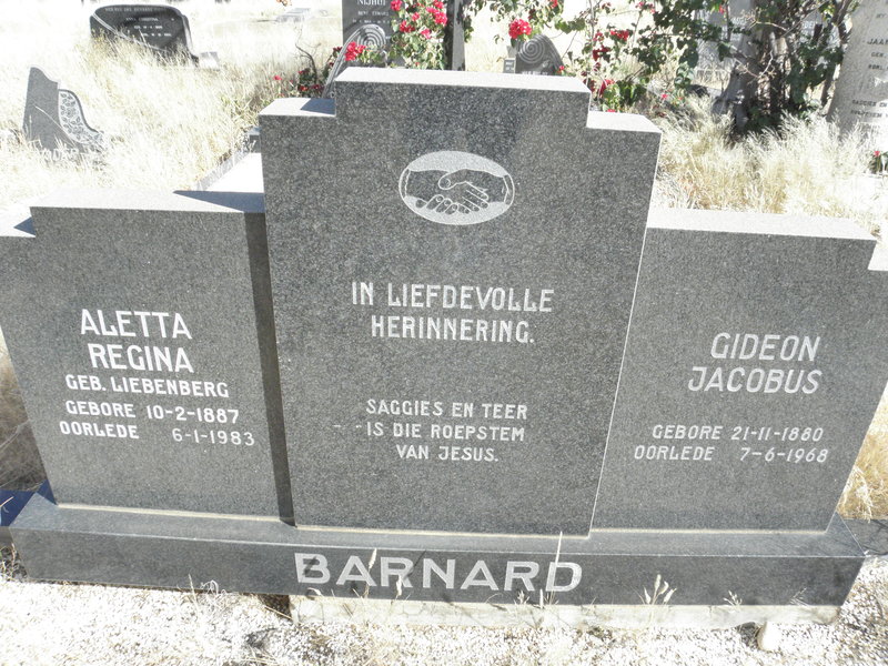 BARNARD Gideon Jacobus 1880-1968 &amp; Aletta Regina LIEBENBERG 1887-1983