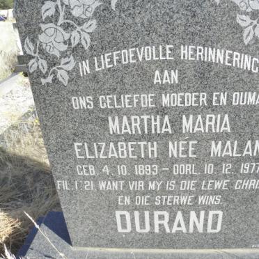 DURAND Martha Maria Elizabeth nee MALAN 1893-1977