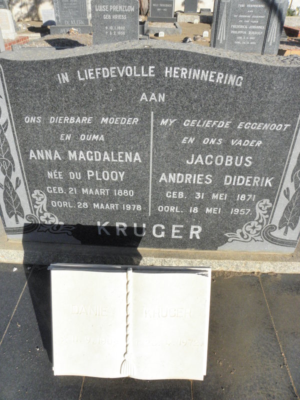 KRUGER Jacobus Andries Diderik 1871-1957 &amp; Anna Magdalena DU PLOOY 1880-1978
