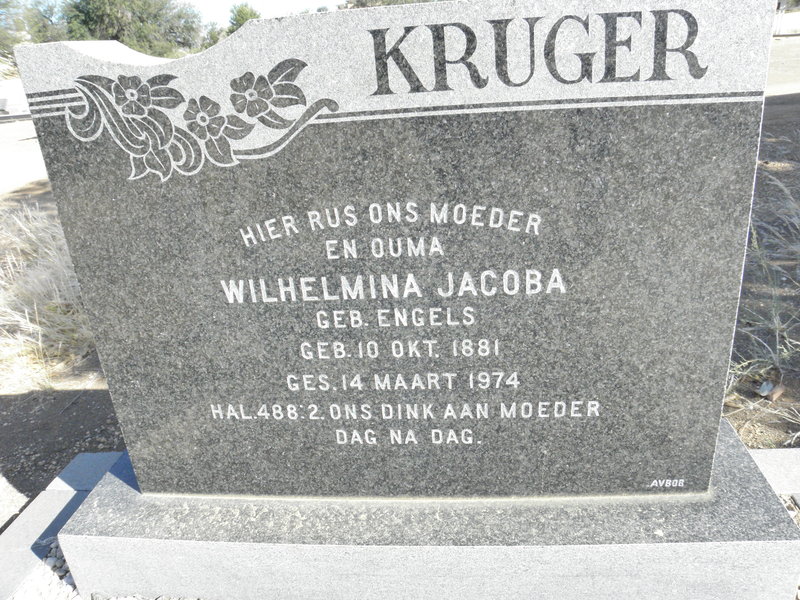 KRUGER Wilhelmina Jacoba nee ENGELS 1881-1974