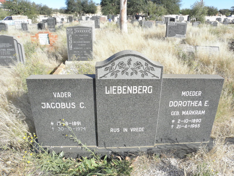 LIEBENBERG Jacobus C. 1891-1974 &amp; Dorothea E MARKRAM 1890-1965