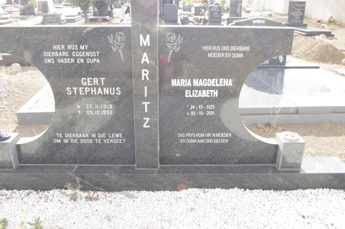 MARITZ Gert Stephanus 1918-1992 &amp; Maria Magdelena Elizabeth 1925-2001