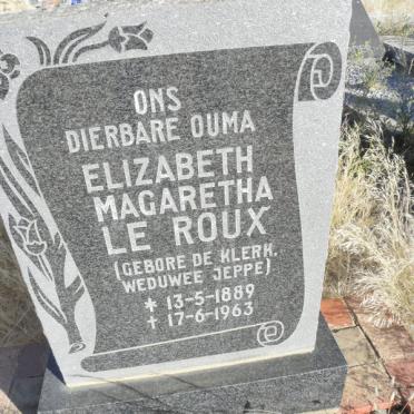 ROUX Elizabeth Margaretha, le formerly JEPPE nee DE KLERK 1889-1963