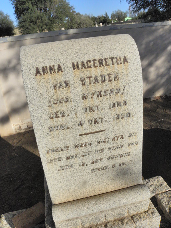 STADEN Anna Mageretha, van nee WYKERD 1869-1950